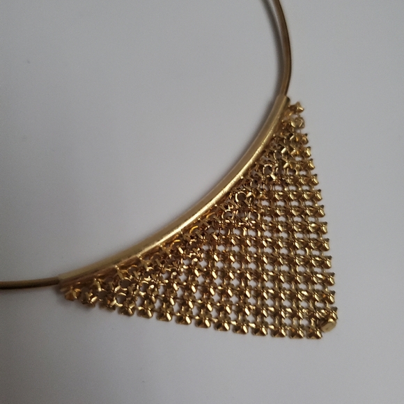 Goldtone Choker Mesh Bib Slider Pendant Hook Clasp Elegant & Simple Holiday Wear - Picture 3 of 4